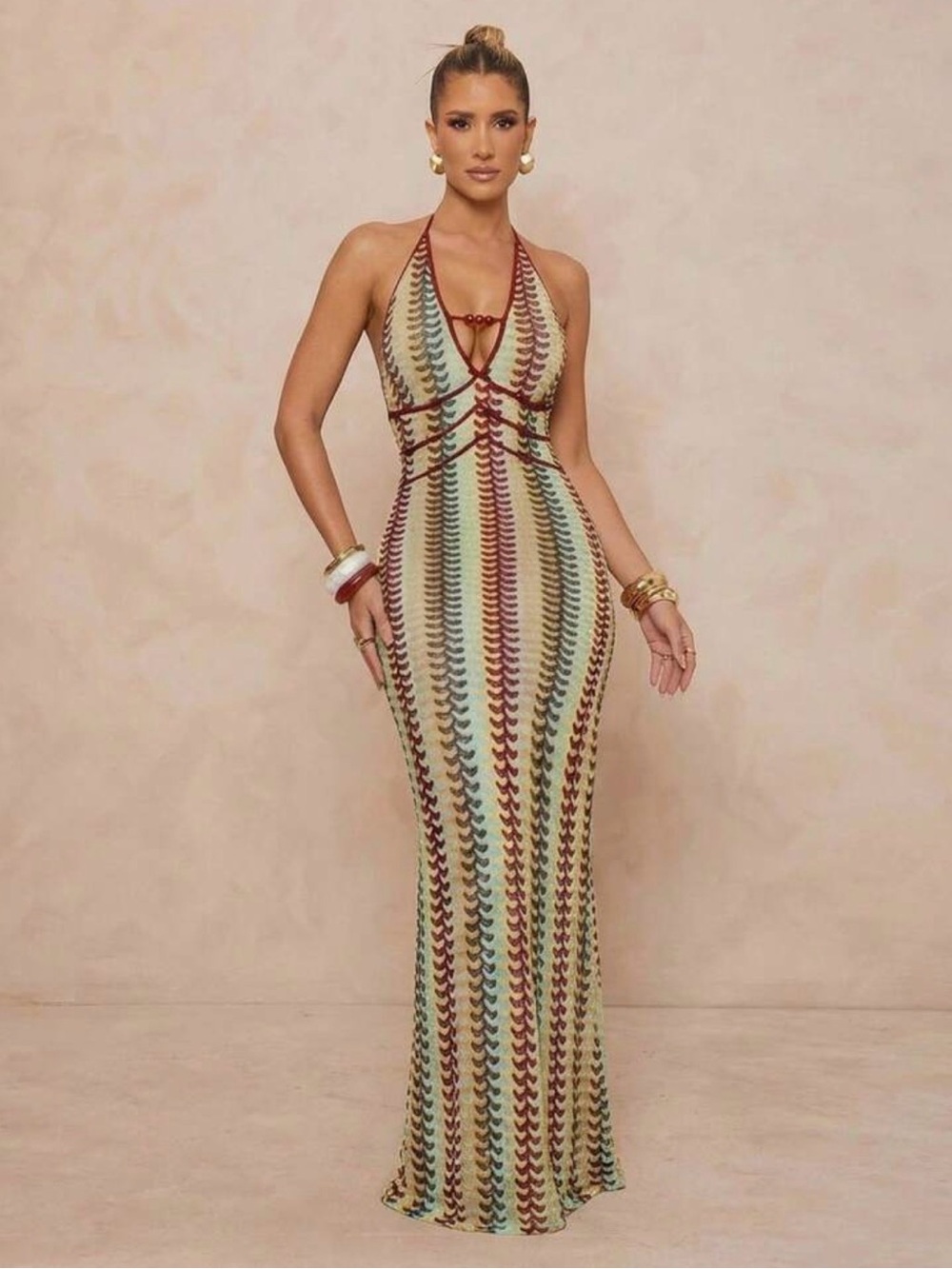SHEIN Multicolor Halter Crochet Maxi Dress